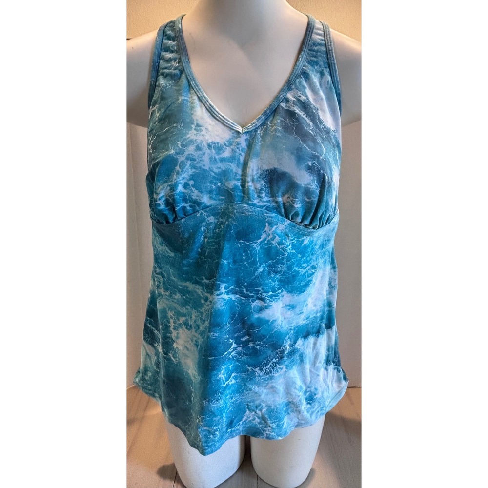 Torrid‎ Blue Ocean Wave Print Wireless Racerback Swim Tankini Top Plus Sz 0 L 12